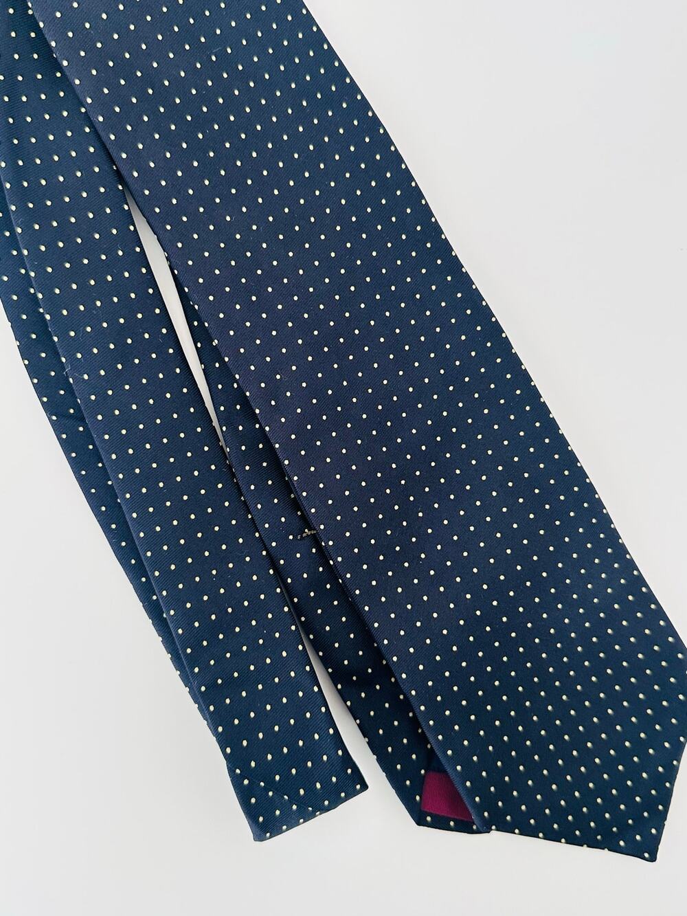 Vintage Dooney & Bourke Silk Tie Pin Dot Navy Blue Made in England